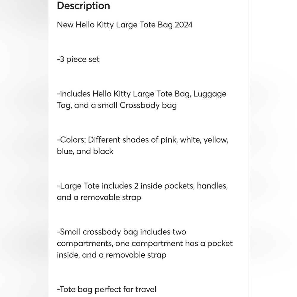 Hello Kitty Sanrio Travel Tote  Crossbody Bag Luggage  Tag 3 Piece Set NWT - Picture 9 of 10